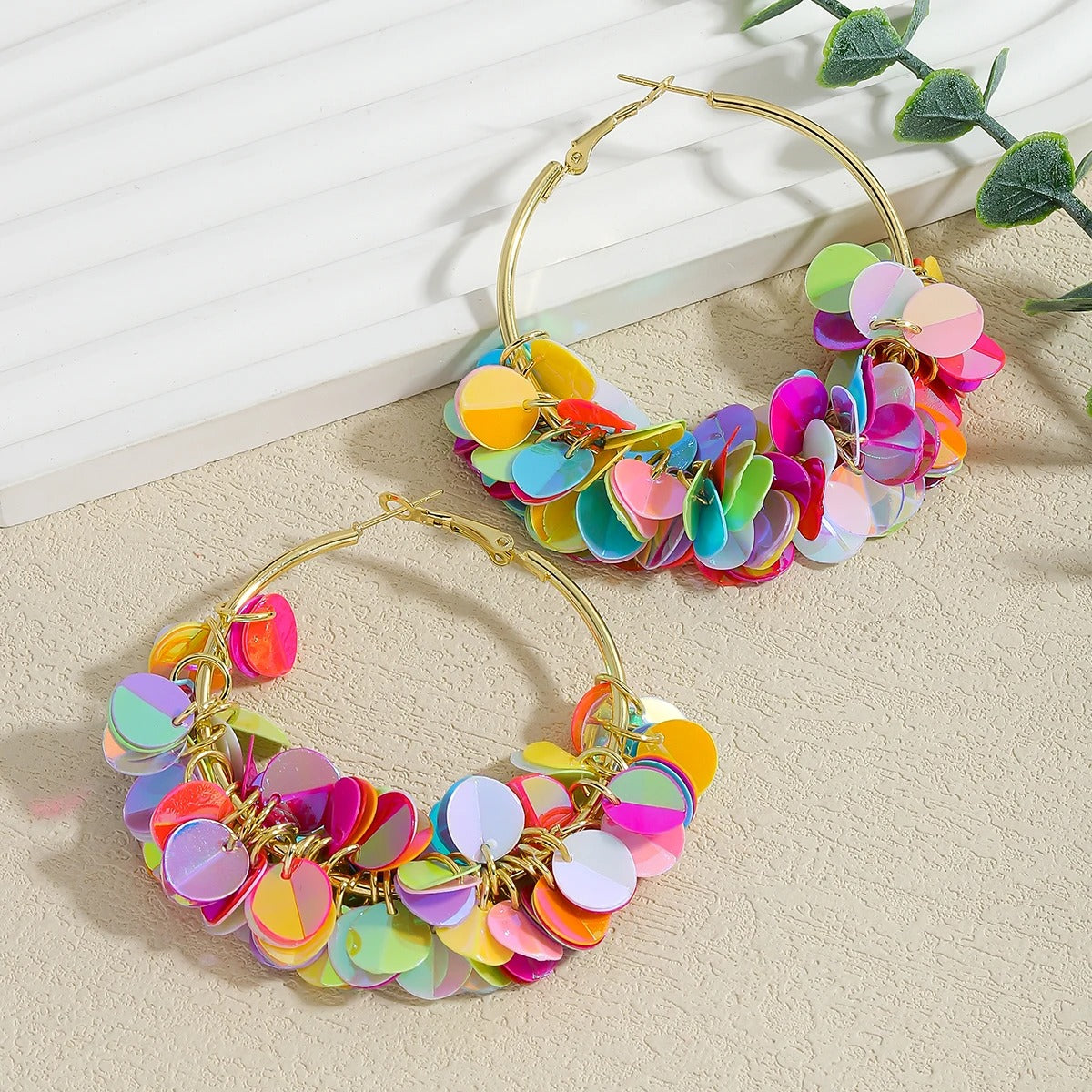 Colorful Sequin Petals Drop Ear Loops Y2K Summer