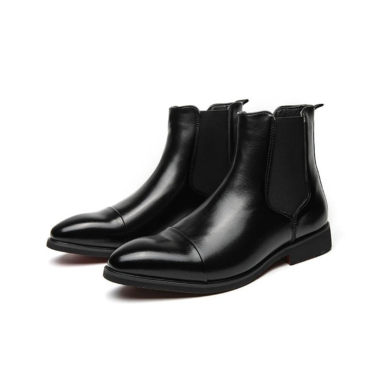 Chelsea Boots for Men Red Sole Pu Ankle Business Round Toe Slip-On