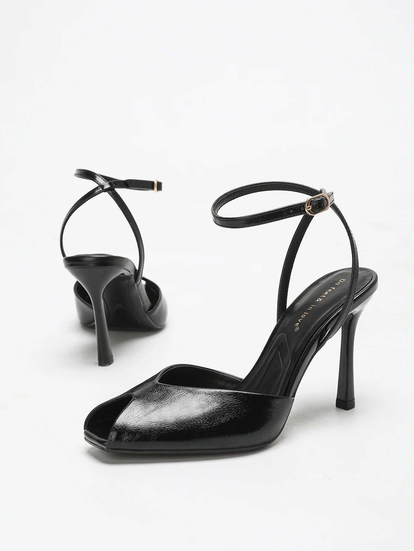 Chic Square-Toe Leather Peep-Toe Slingback Stiletto Heels, Stylish Fashion Footwear