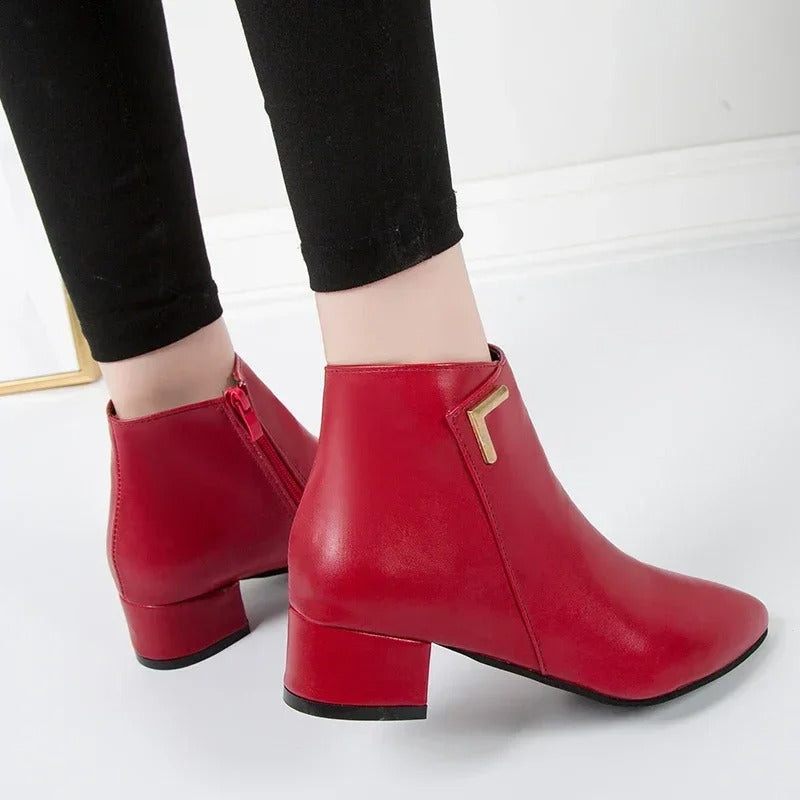 Leather High Heels Spring Zipper Office High Heels