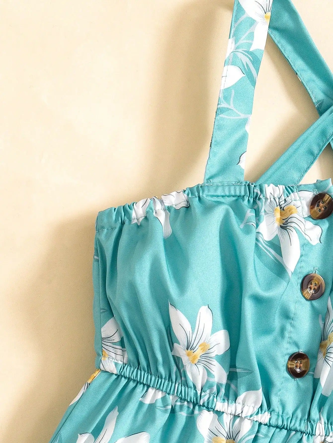 Suspender Button-Up Waist-Cinching Wide-Leg Jumpsuit for Summer Season Change and Seaside Vacation.