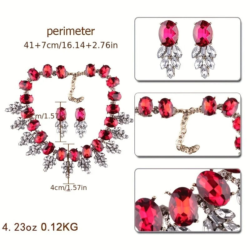Geometric Rhinestones Necklace earring set