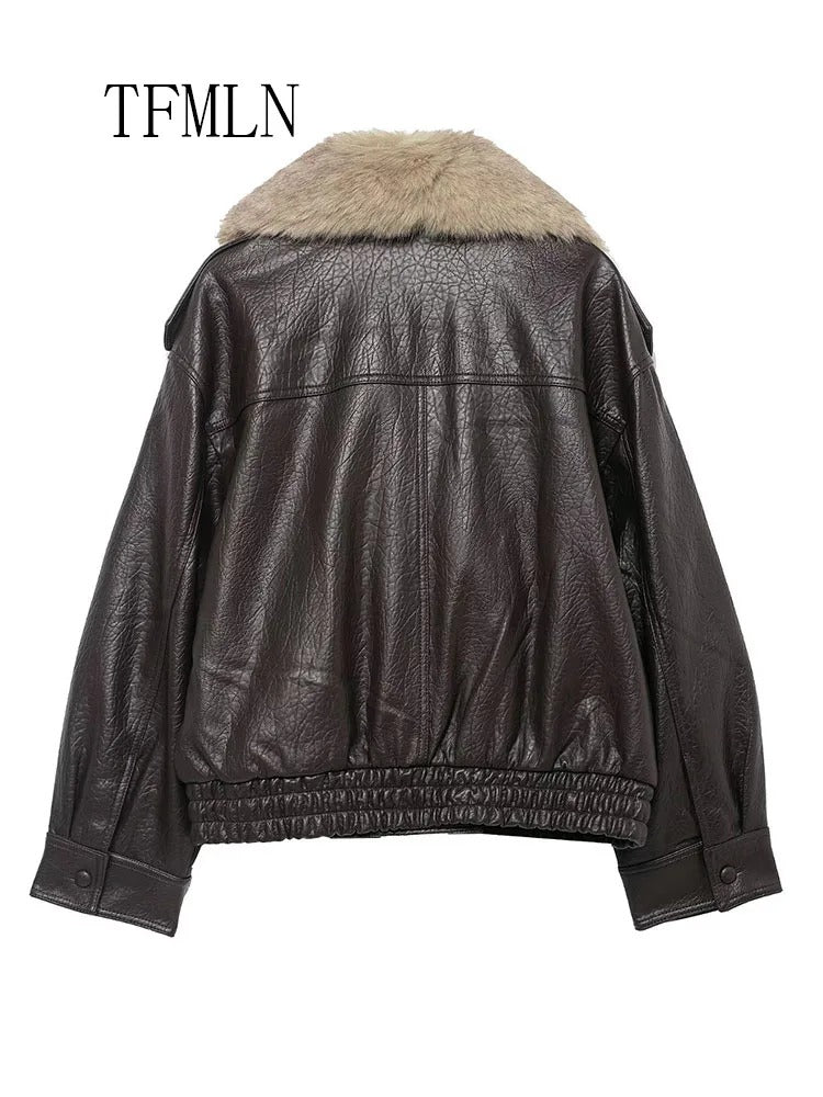 Winter Women Loose Faux Leather Jacket Fashion