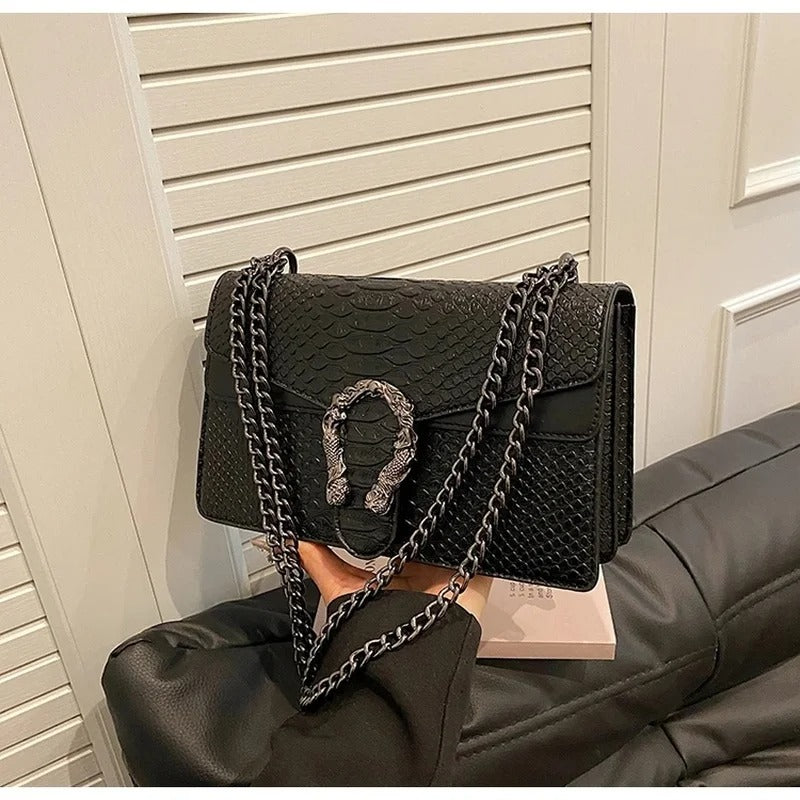 Women Snake Pattern Crossbody Small Square Bag