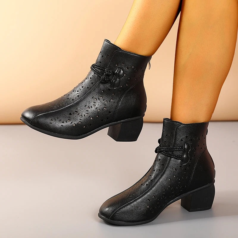 Mid-Heel Ankle Boots, Retro Breathable Comfortable Shoes