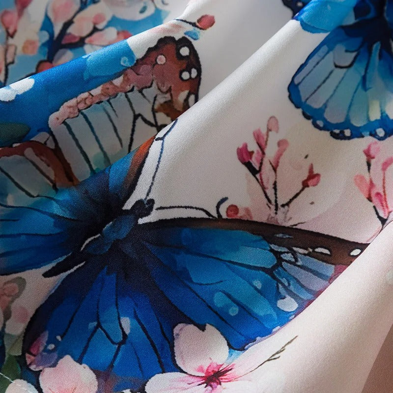 Summer New Girl's Butterfly Printed Dress 3-7Y Flying Sleeves
