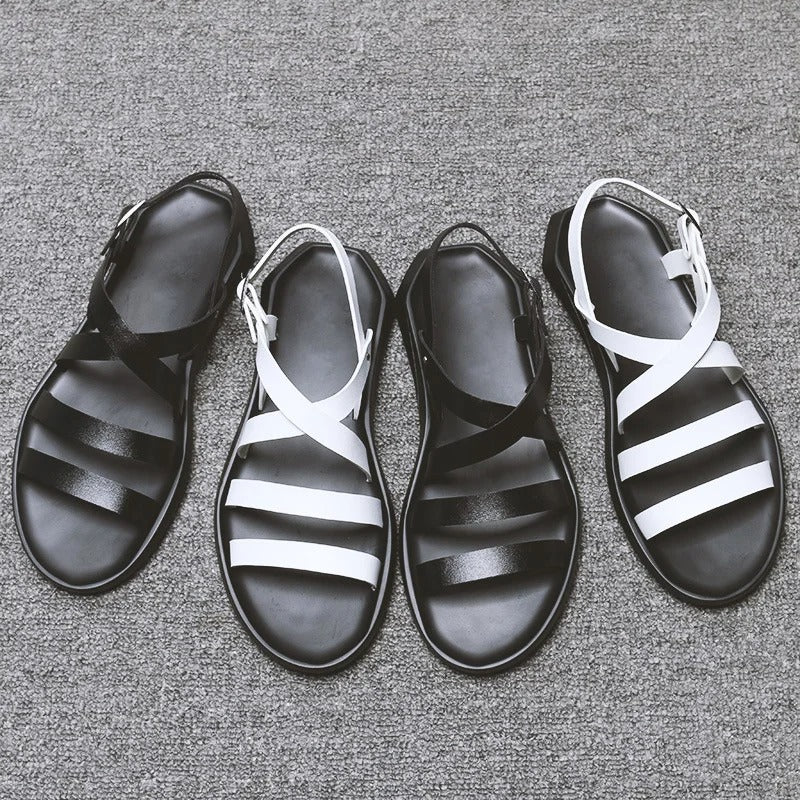 Casual Soft Leather Men Sandals Holiday Male Brand Black White Shoes N039