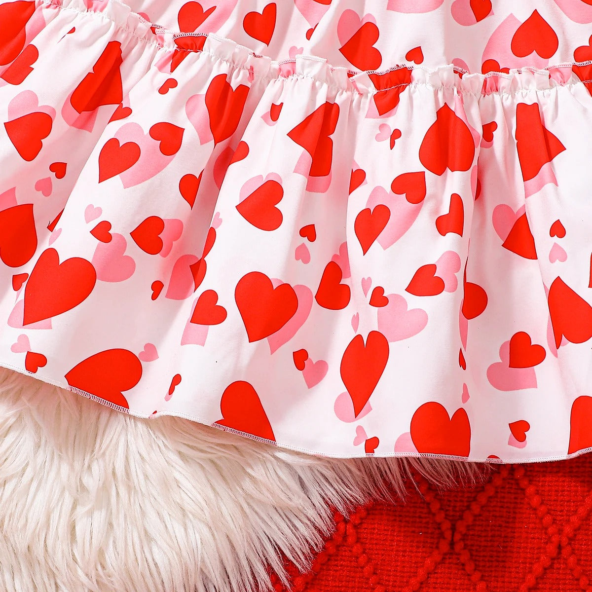 Collar Drawstring Waist Red White Contrast Princess Skirt for Kids.