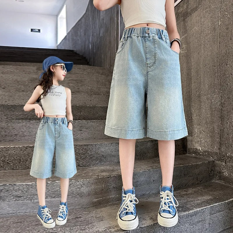 Denim Short Pants Knee-Length for Kids.