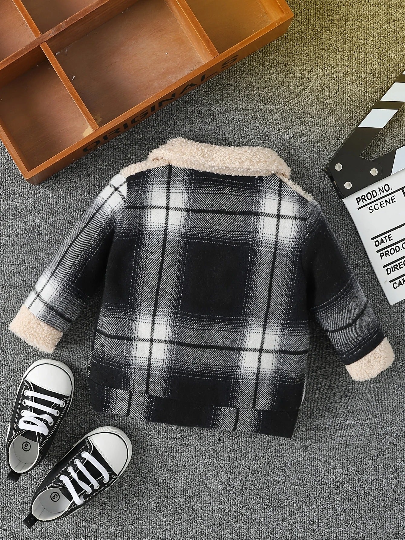 long sleeved plaid patchwork plush jacket for autumn and winter