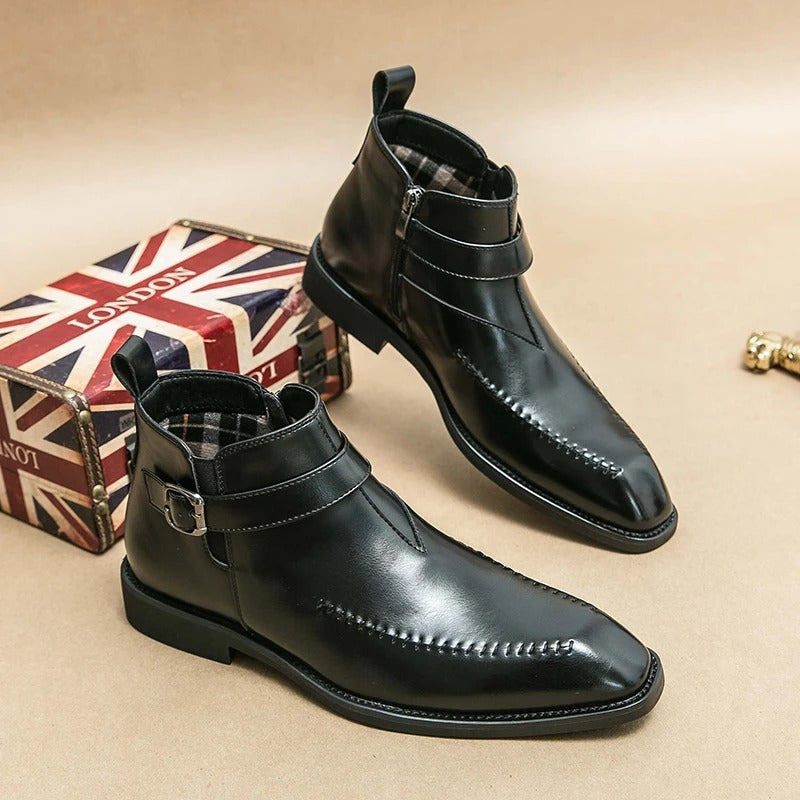 Luxury Man Leather Pointed Business Chelsea Boots Outdoor Leisure Walking Shoes