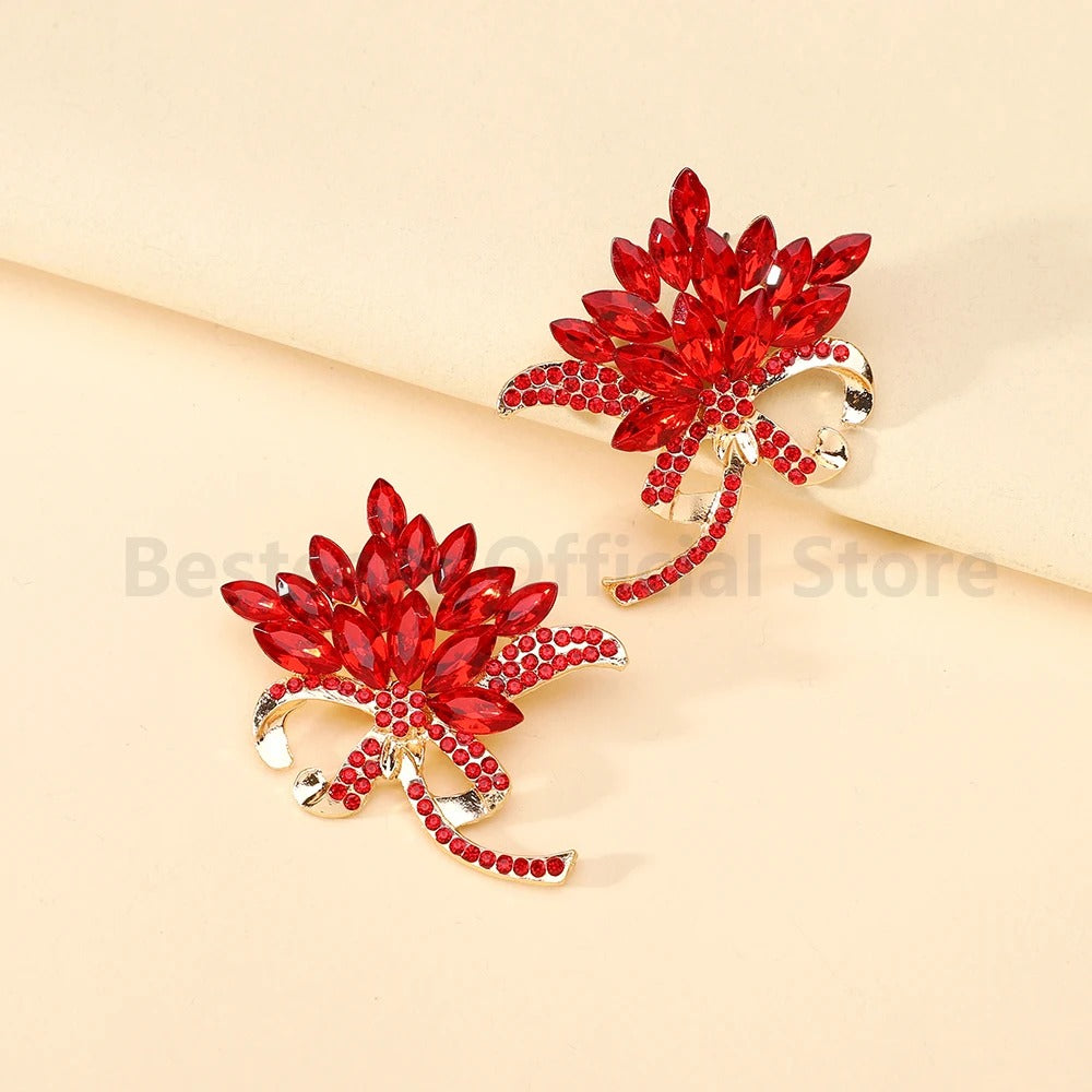 Elegant Faux Gemstone Flower Bouquet Stud Earrings
