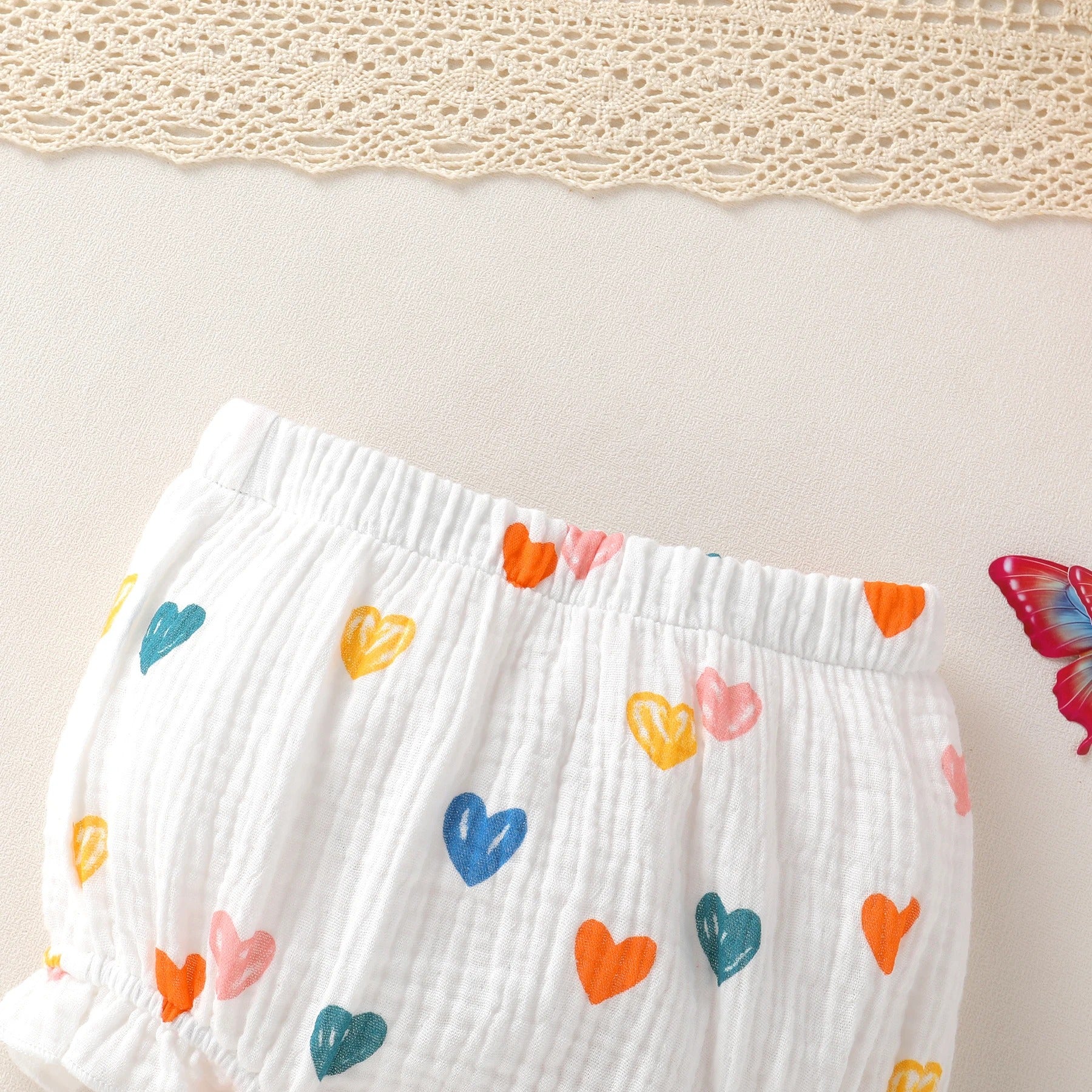 Baby Girls Casual Cotton Allover Print Bow Camisole Top with Elastic Waist Diaper Shorts 2PCS