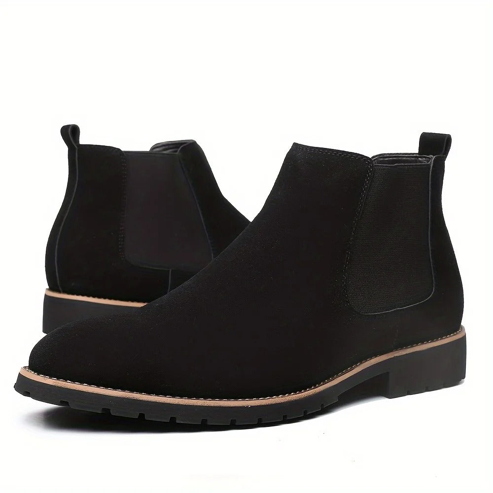 Men's Fashionable Frosted round Toe Mid-Top Chelsea Boots Slip-On Casual Boot Style