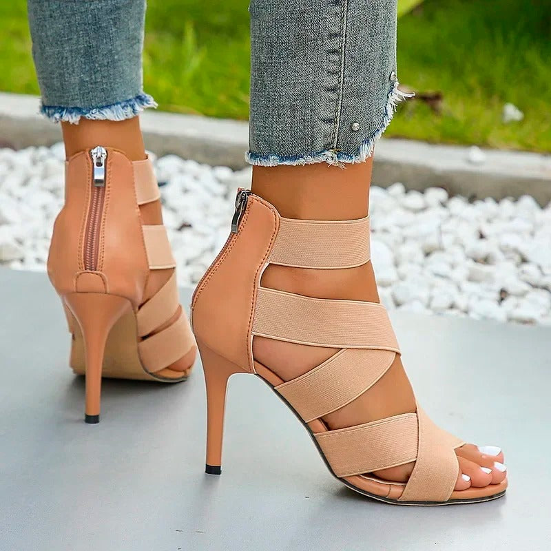 Elastic Broadband Crossover Zipper Gladiator Shoes Party Wedding Pumps.