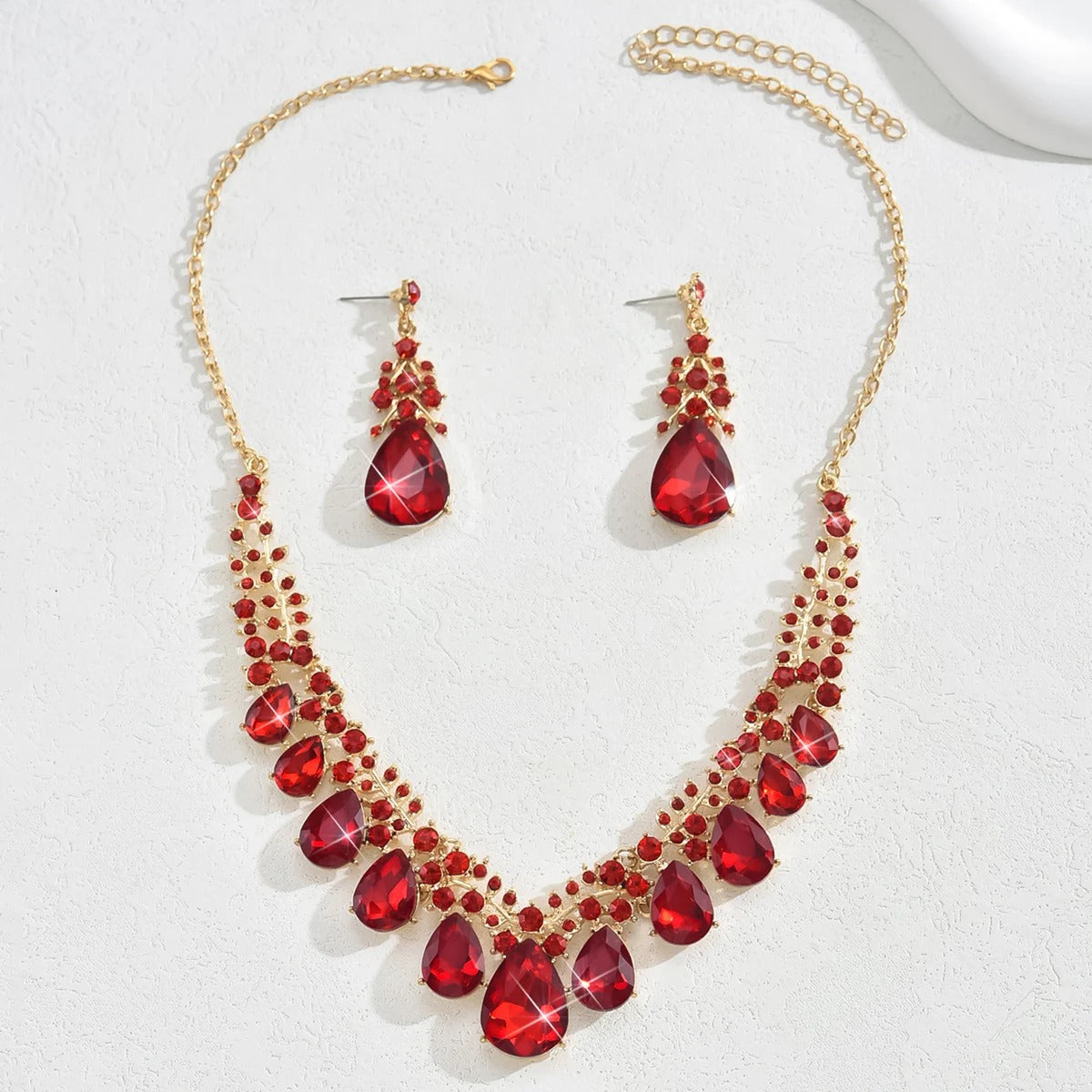 rendy Charm Crystal Water Drop Necklace Earrings