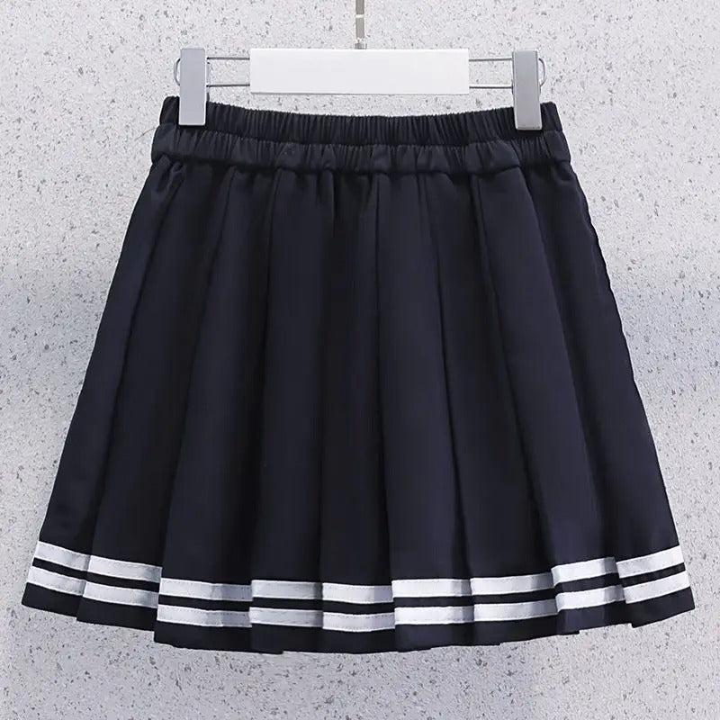 Girls Summer Casual Striped Sailor Collar Short Sleeve Suits