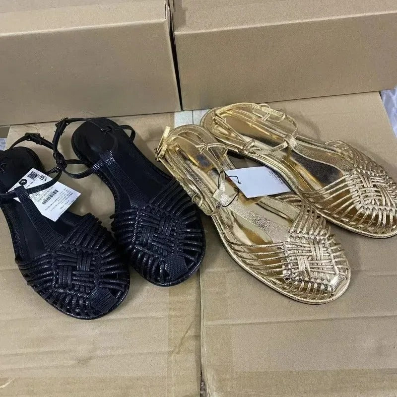 Woven Hollow Out Design Buckle Strap Daily Casual Beach Shoes for Ladies