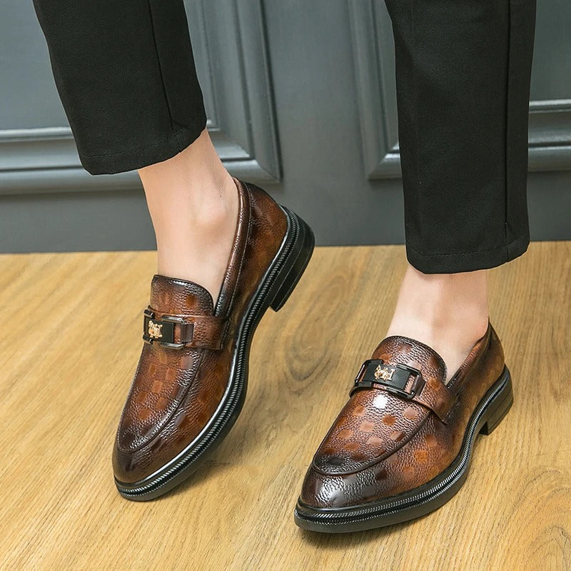 Leather loafer bean shoes British business casual slip-on leather shoes for men Breathable young hair stylist formal men