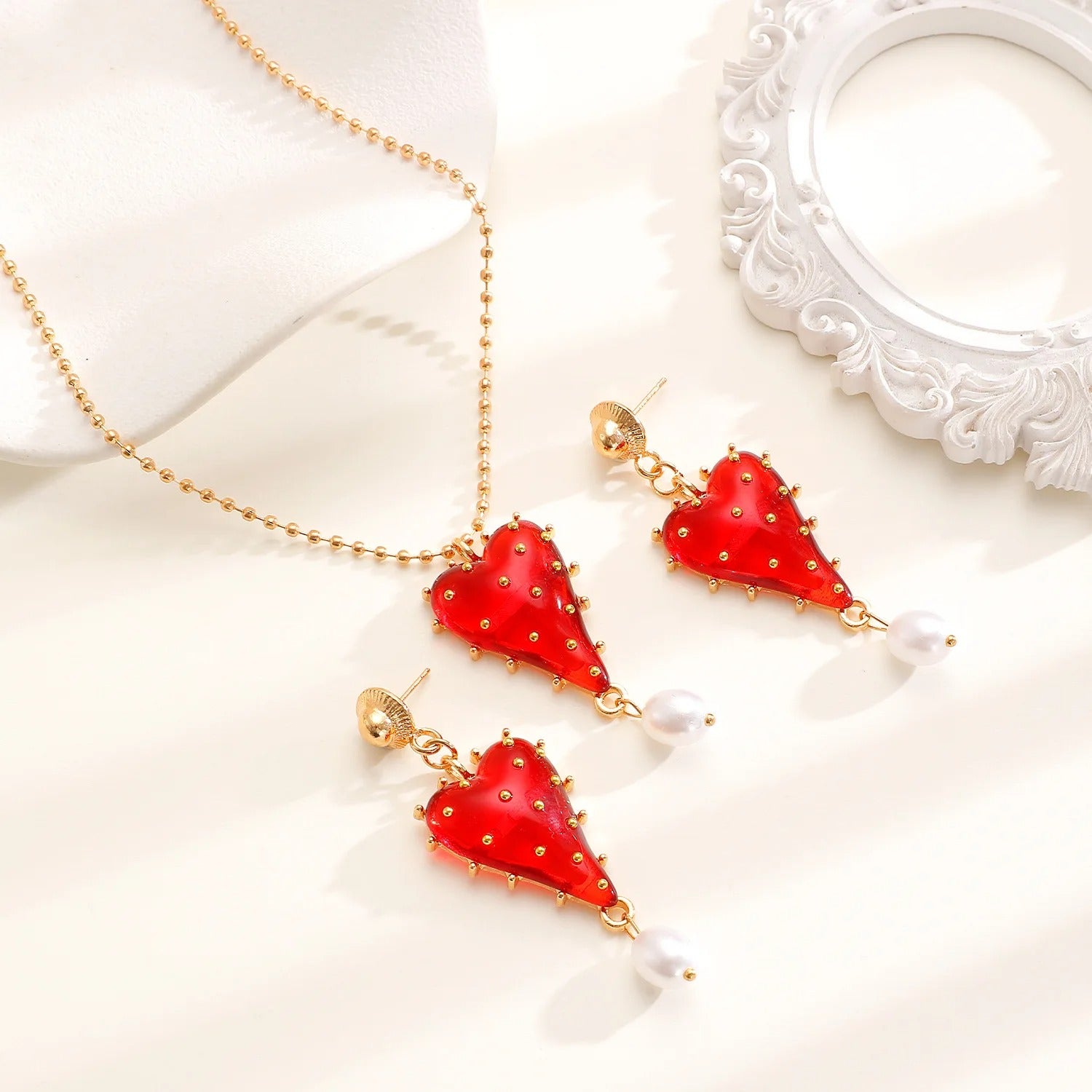 Strawberry Red/Green Heart Jewelry Set