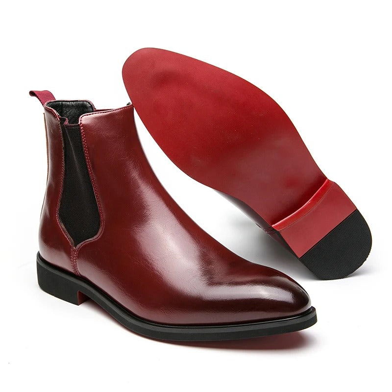 Chelsea Boots for Men Red Sole Ankle Business Round Toe Slip-On Mens Boot