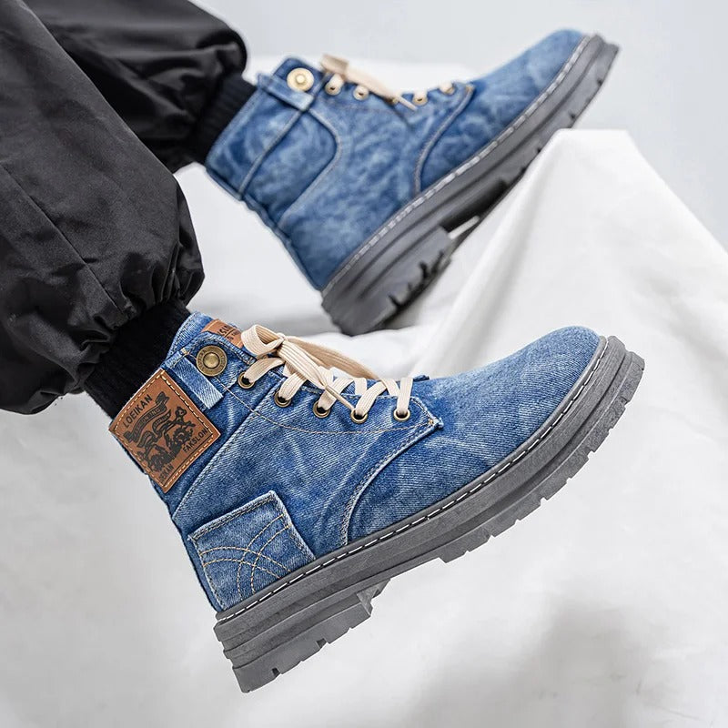 Durable High-Top Denim Cool Versatile Men's Boots