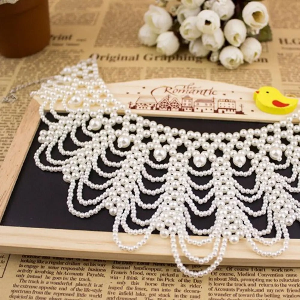 Pearl Beaded Lace Trim Collar Ribbons