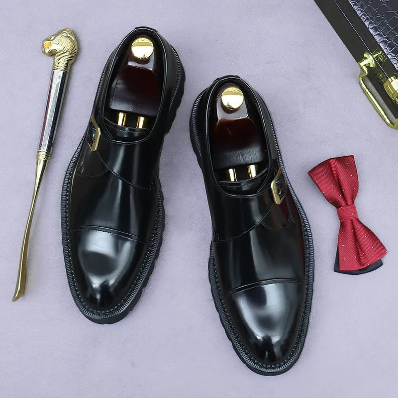 ining Genuine Leather Buckle Casual Patent Leather British Men's Shoes