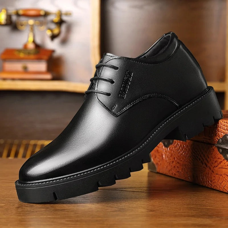 7cm height increasing cowhide men's shoes, fashionable, casual, business office thick soled men's formal shoes