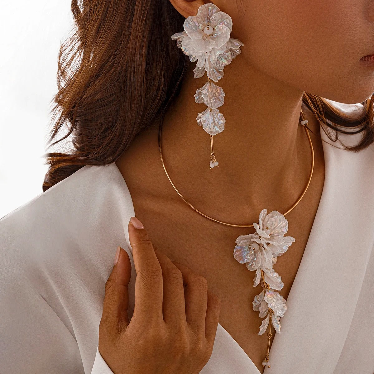 Large Colorful White Scallop Flower Earrings