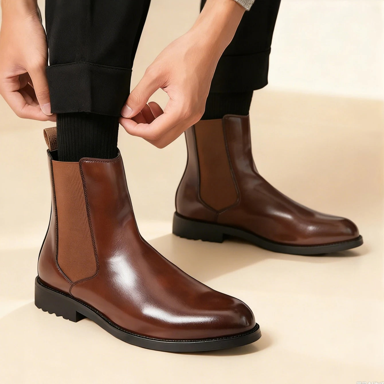 Men's Leather Formal ShClassic Designer Men Chelsea Boots Slip On Pointed Toe Luxury Middle Ankle Short Leather Boots oes Classic Office Social Shoes