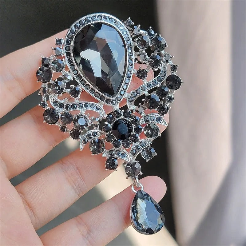 Diamond Crystal Drop Brooch