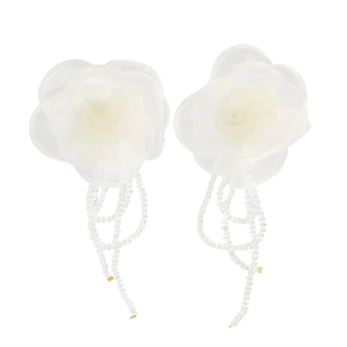 White Mesh Flower Tassel Pendant Earrings