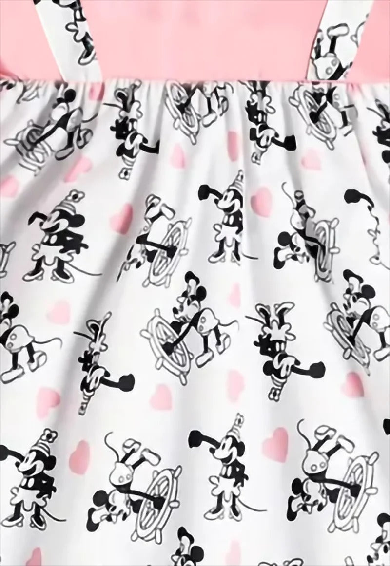 A Single Autumn Playful And Cute Pink Round-Neck Imitation Overbody Dress With Printed Patterns