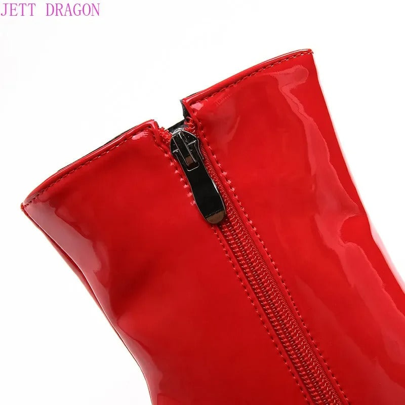 PU Leather Zipper Women Booties High Heels