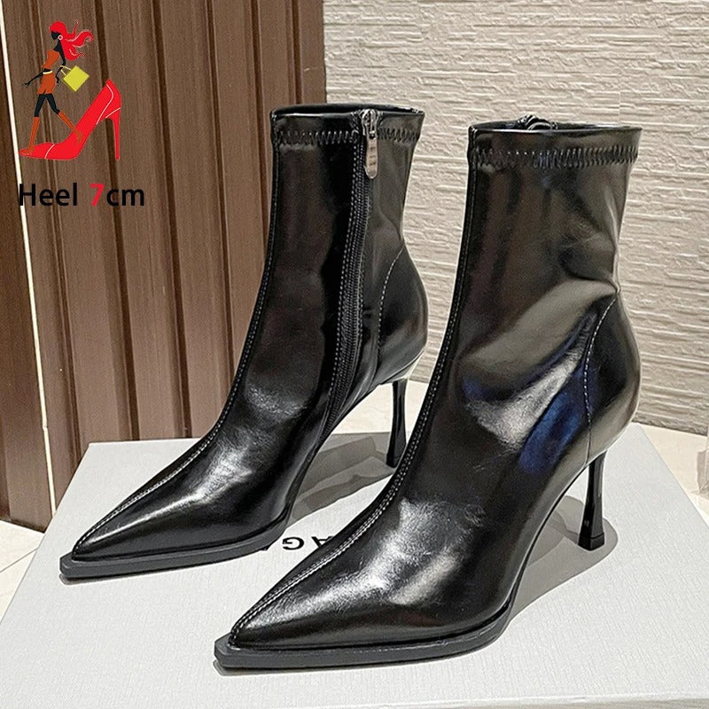 Woman Ankle Boots 7CM Stiletto Heels Elegant Women's Shoes 2025 Autumn Winter Pointed Boots