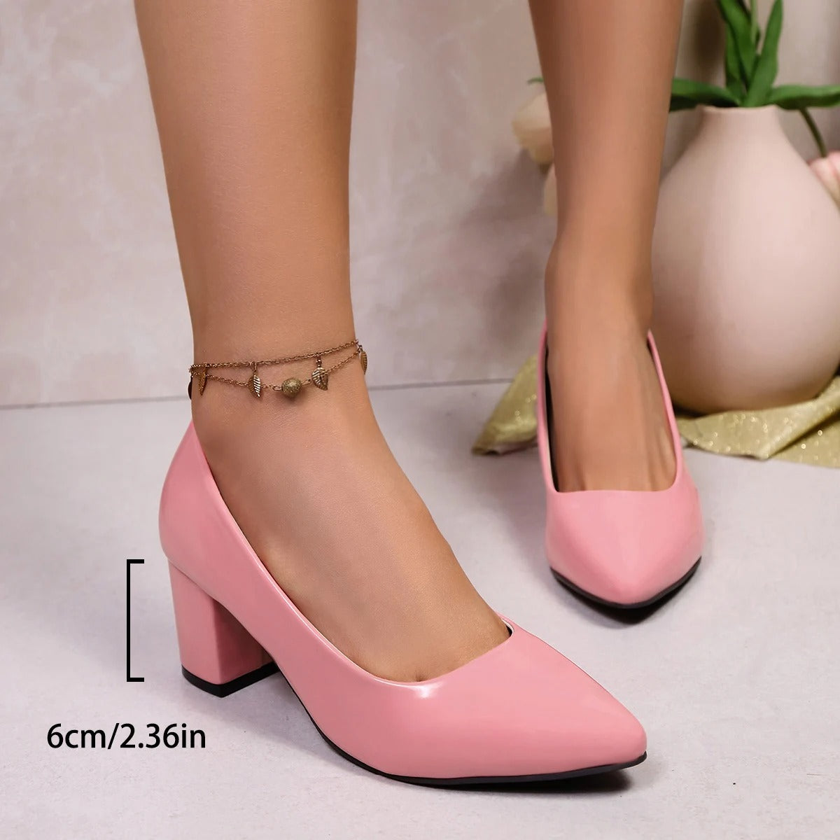 Exquisite Glossy Chunky Heel Comfortable Shallow Pumps