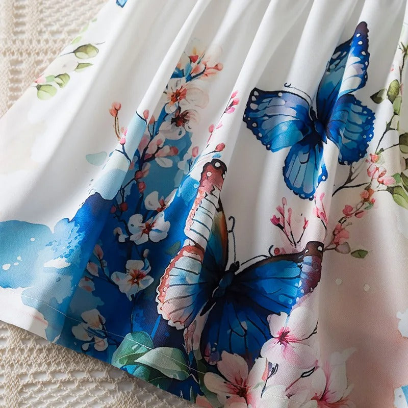 Summer New Girl's Butterfly Printed Dress 3-7Y Flying Sleeves