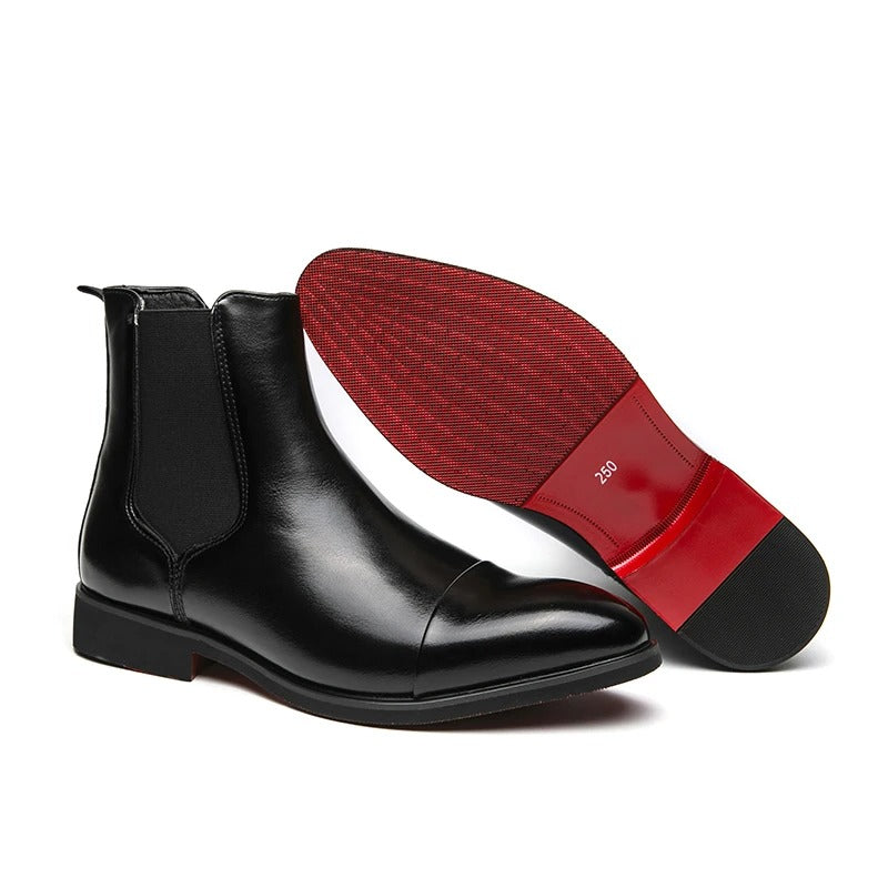 Chelsea Boots for Men Red Sole Pu Ankle Business Round Toe Slip-On