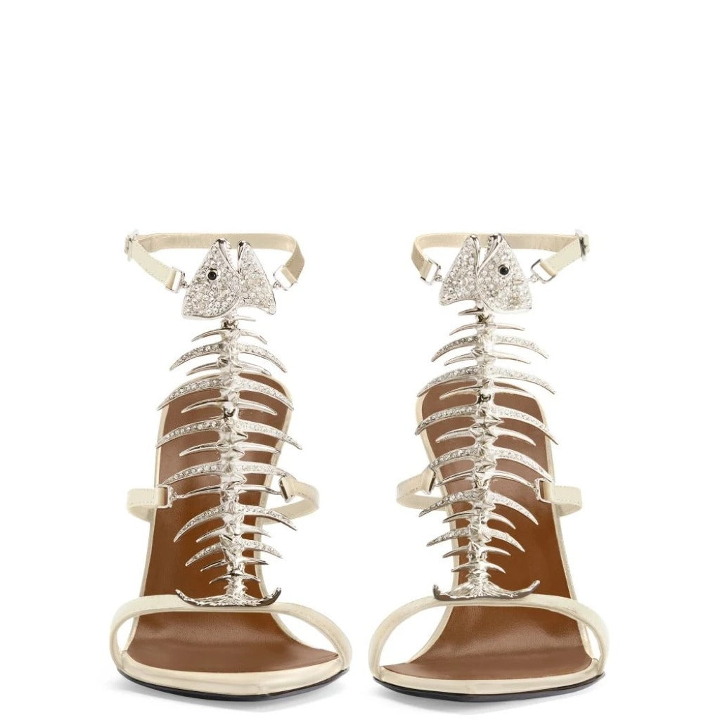 Spring/Summer New Women's Fishbone Rhinestone Embellished Sandals