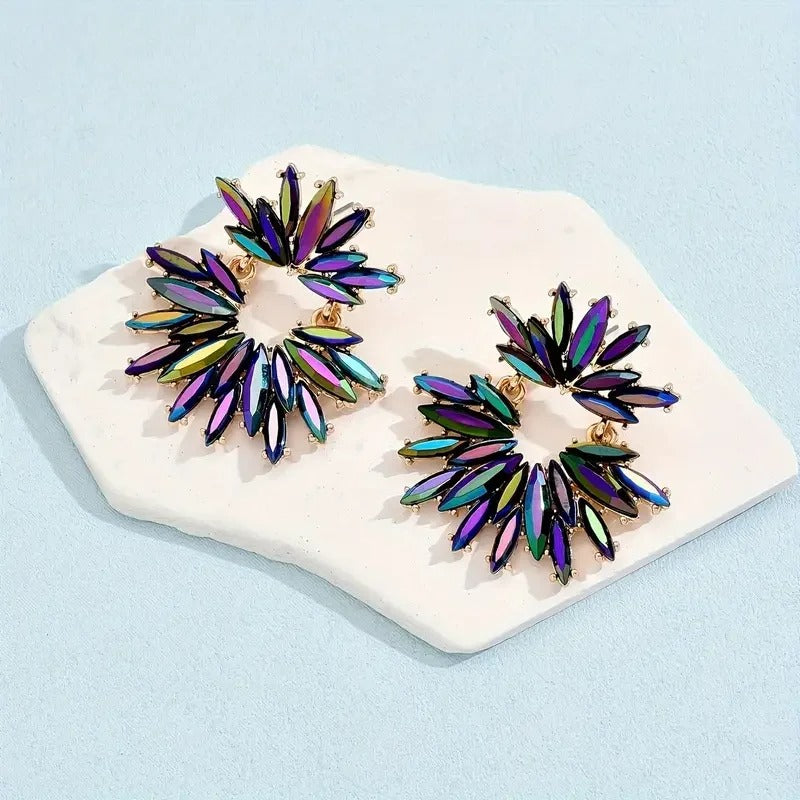 Colorful Crystal Flower Dangle Earrings