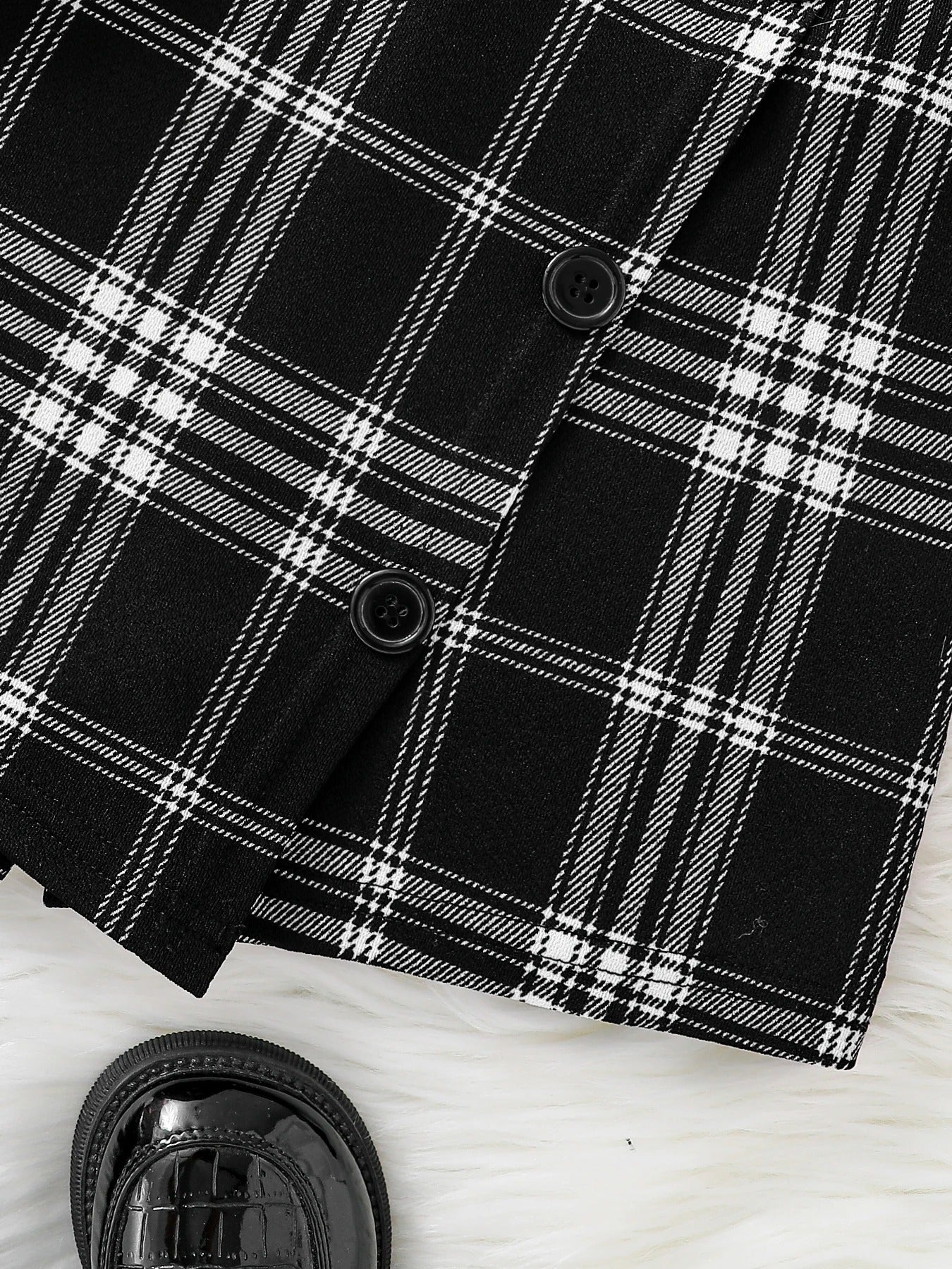 knitted crew-neck long-sleeved top + asymmetrical plaid skirt 2-piece set
