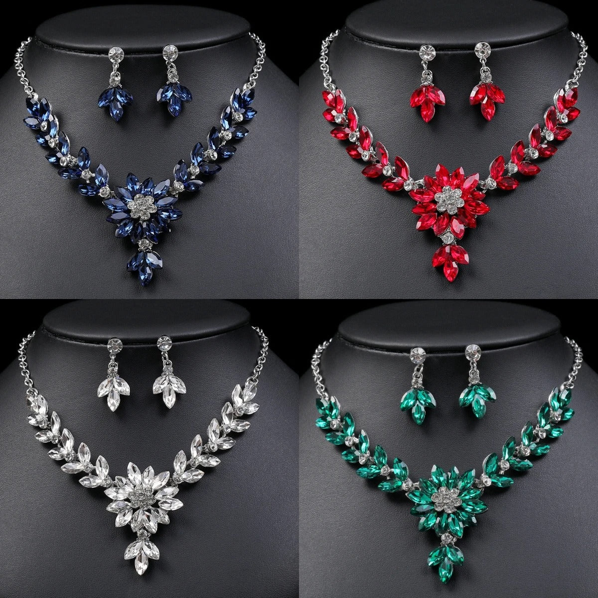 lower necklace earrings and evening dress accessories.
