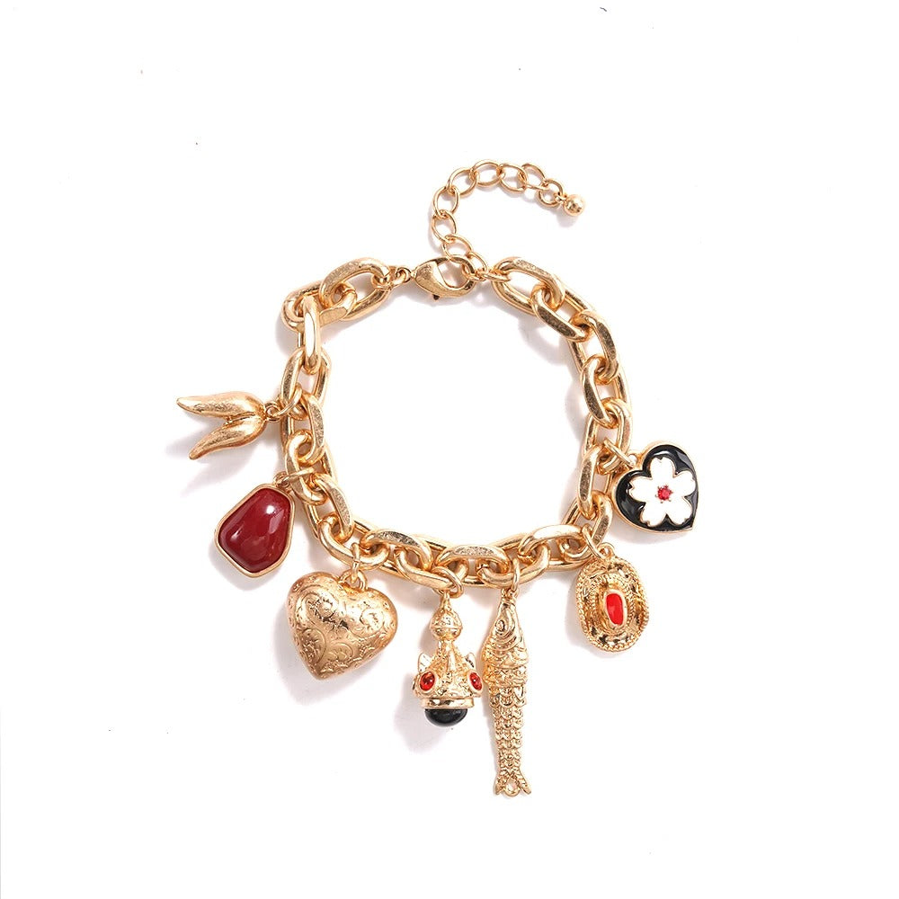 Red Accents Playful Statement Bracelet