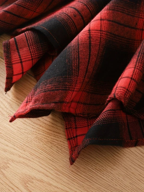 Kids' Retro Plaid Dress | Black &amp; Red Color Block with Big Bow Waist