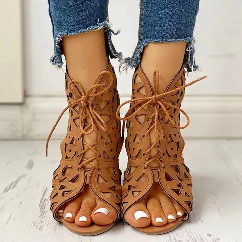 Lace Up Low Heel Flat Ladies Sandals