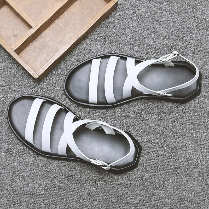 Casual Soft Leather Men Sandals Holiday Male Brand Black White Shoes N039