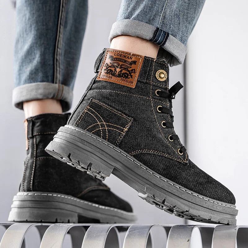 Durable High-Top Denim Cool Versatile Men's Boots
