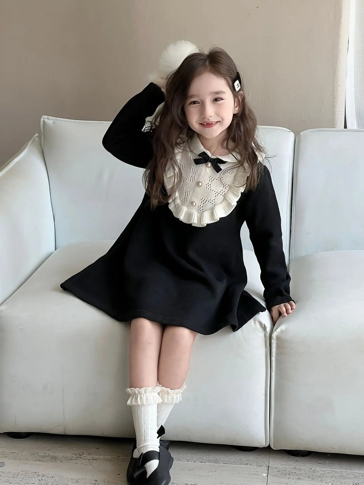 French Style Woolen Skirts Children Knitted Dresses