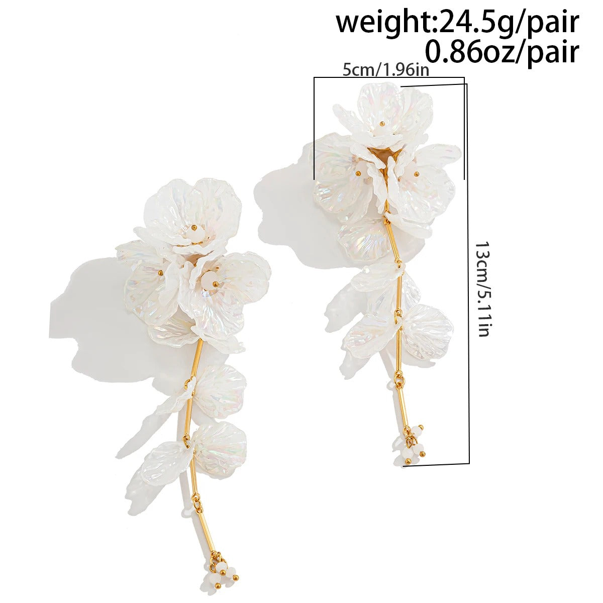 Large Colorful White Scallop Flower Earrings